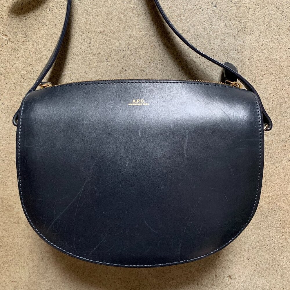 A.P.C. Demi Lune Half Moon Navy Leather Bag